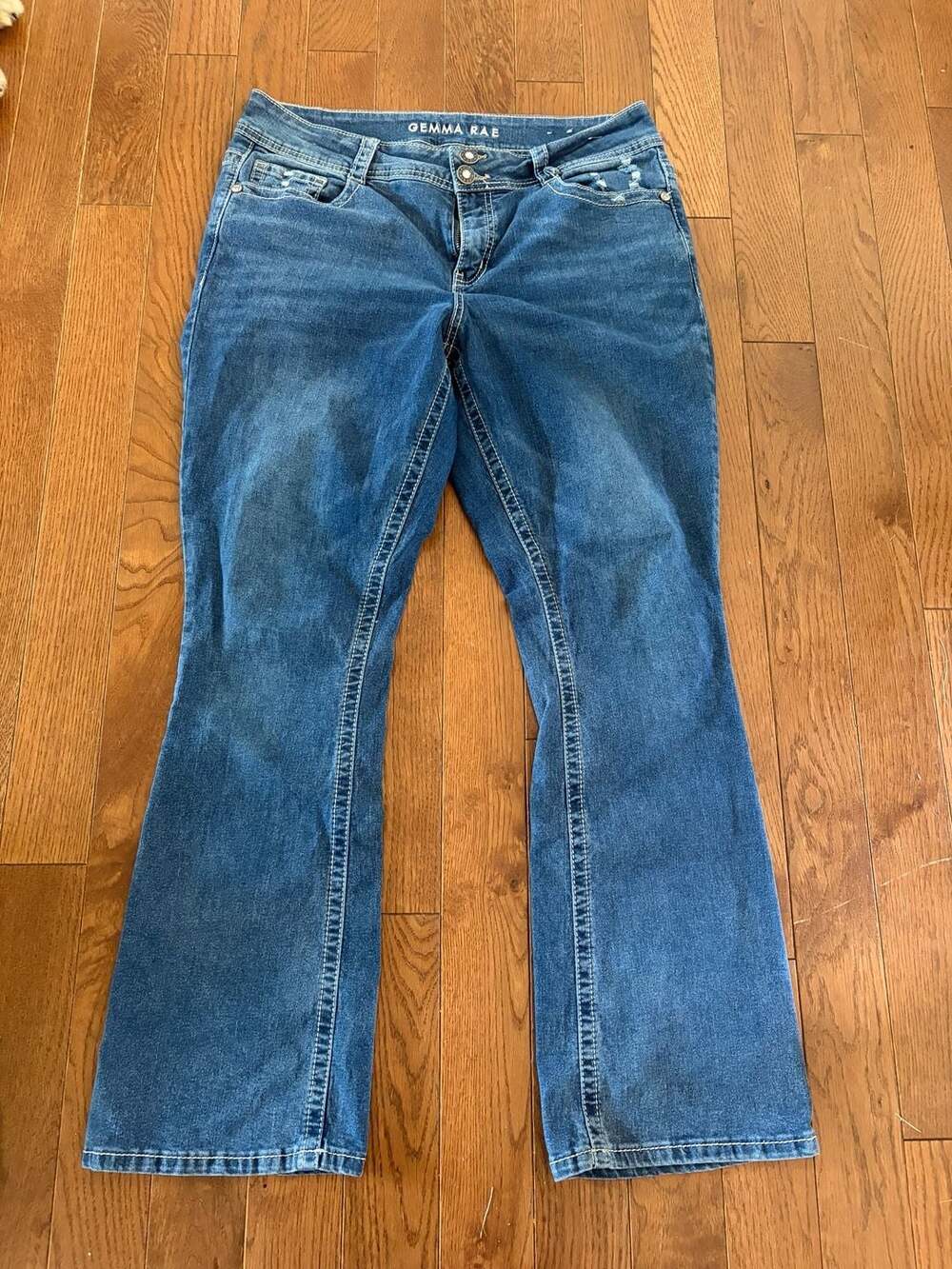 Gemma Rae Women's Blue Denim Embellished Flap Pocket Bootcut Jeans Size 14W